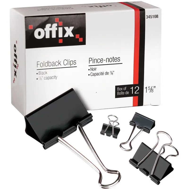 Offix Foldback Clips 9/16" ( cap ¼") - 0.3" Size Capacity (12/Box)