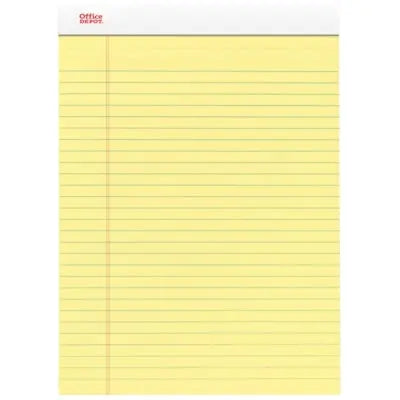 Office Depot® Perforated Letter-Size Writing Pads, Canary Yellow, 8 1/2" x 11 3/4", Legal Ruled, Pad of 50 Sheets (12/PK)