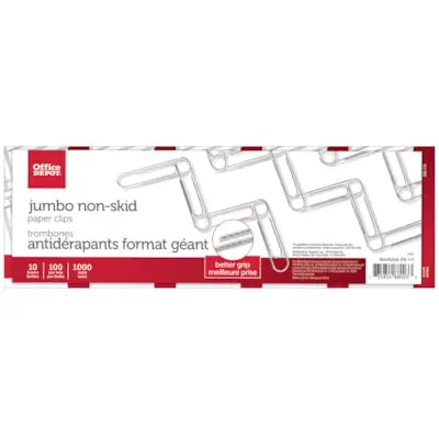 Office Depot® Jumbo Paper Clips, Non-Skid, Silver, #4, Box of 100 (10 BX/PK)