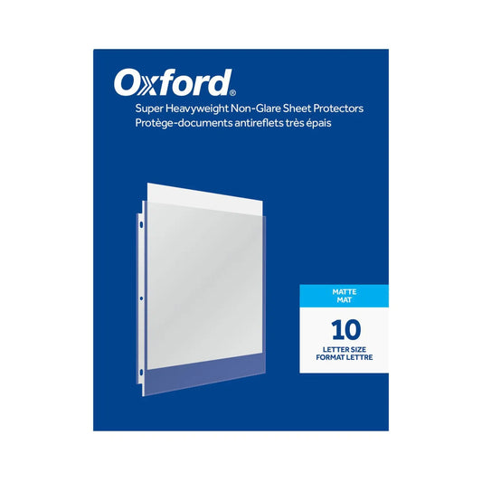 Oxford® Super Heavyweight Non-Glare Sheet Protectors, Matte Finish, Letter Size, Reinforced 3 Hole Punch, Pack of 10