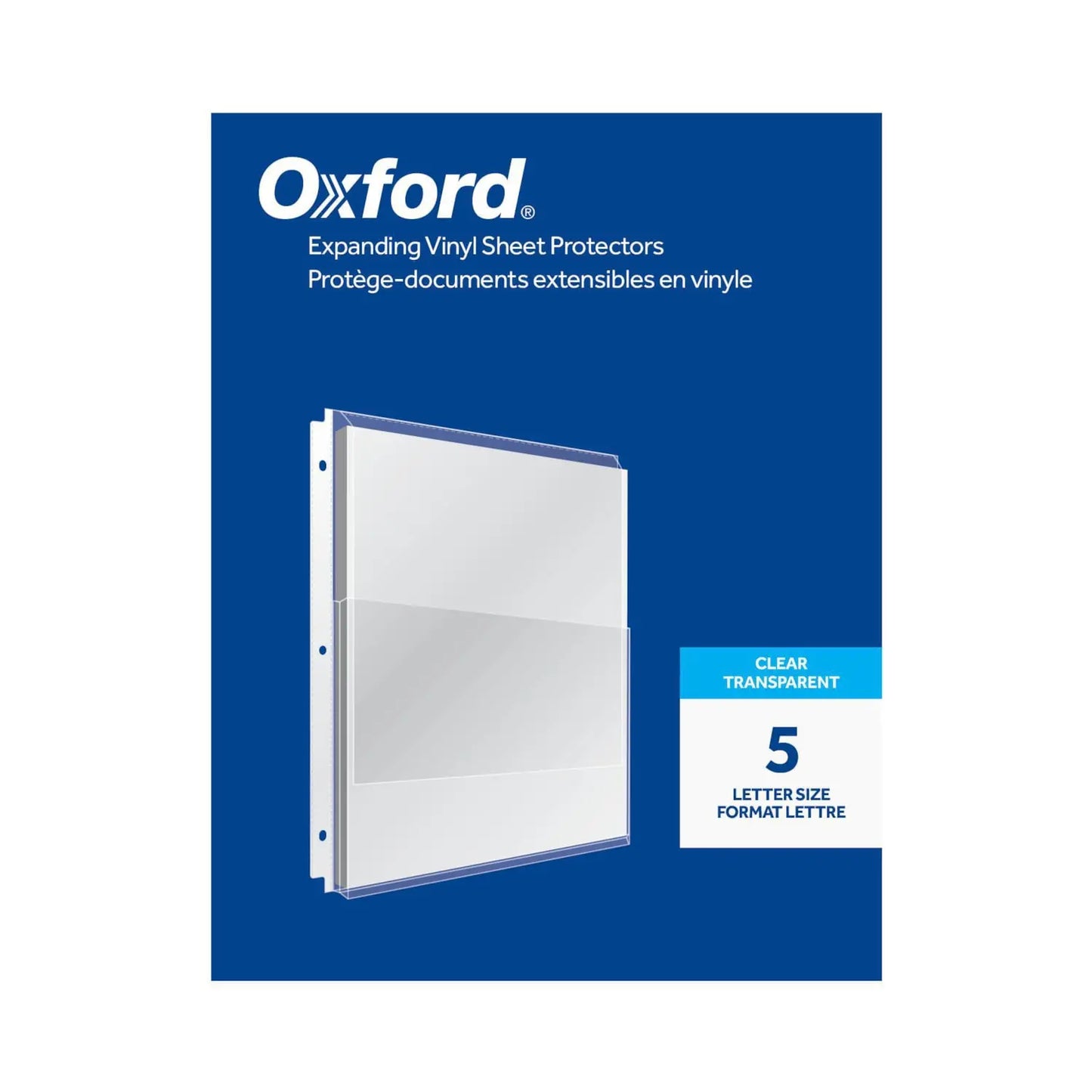 Oxford® Expanding Vinyl Sheet Protectors, 1" Expansion, Clear, Letter Size, 3-Hole Punched, Pack of 5