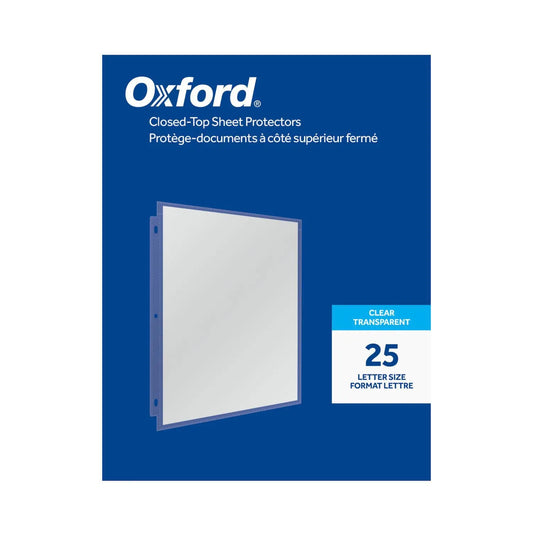 Oxford® Closed Top Sheet Protectors, Clear, Letter Size, 3-Hole Punched, Pack of 25