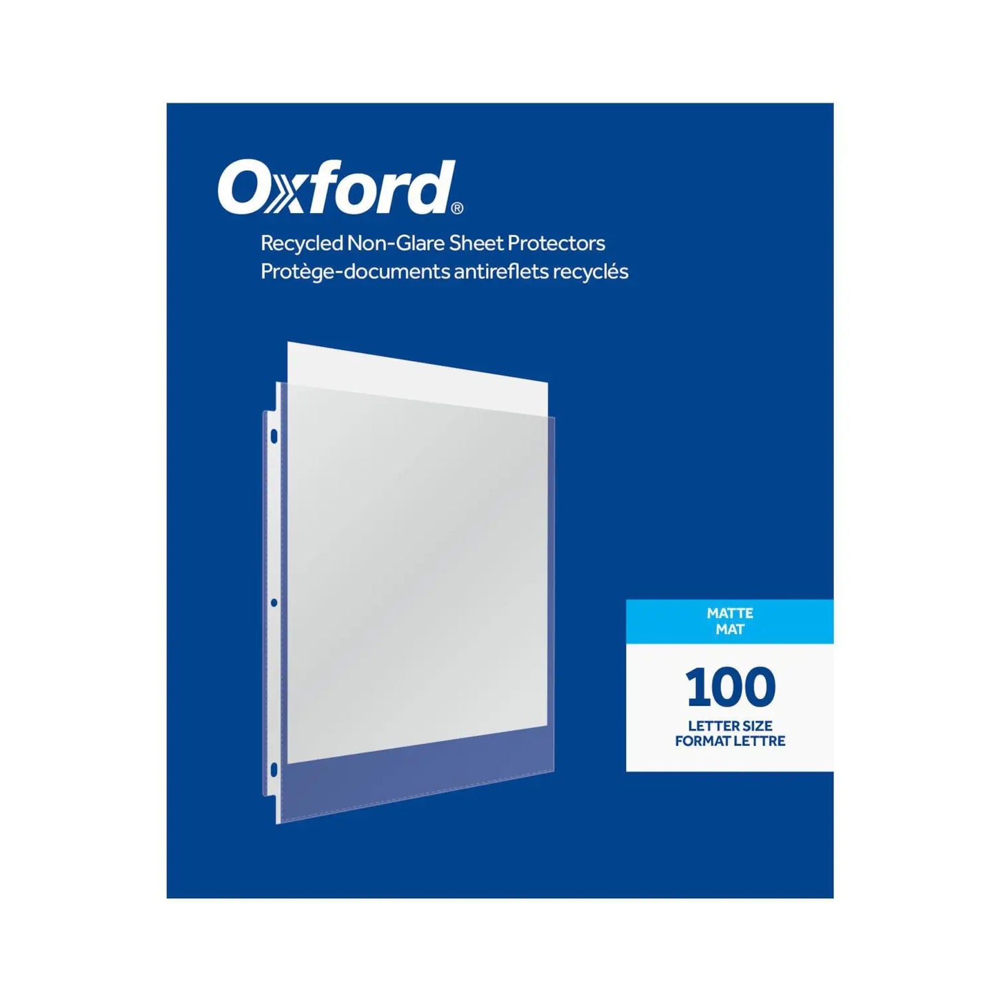 Oxford® Recycled Non-Glare Sheet Protectors, Matte, Letter Size, 3-Hole Punched, Box of 100