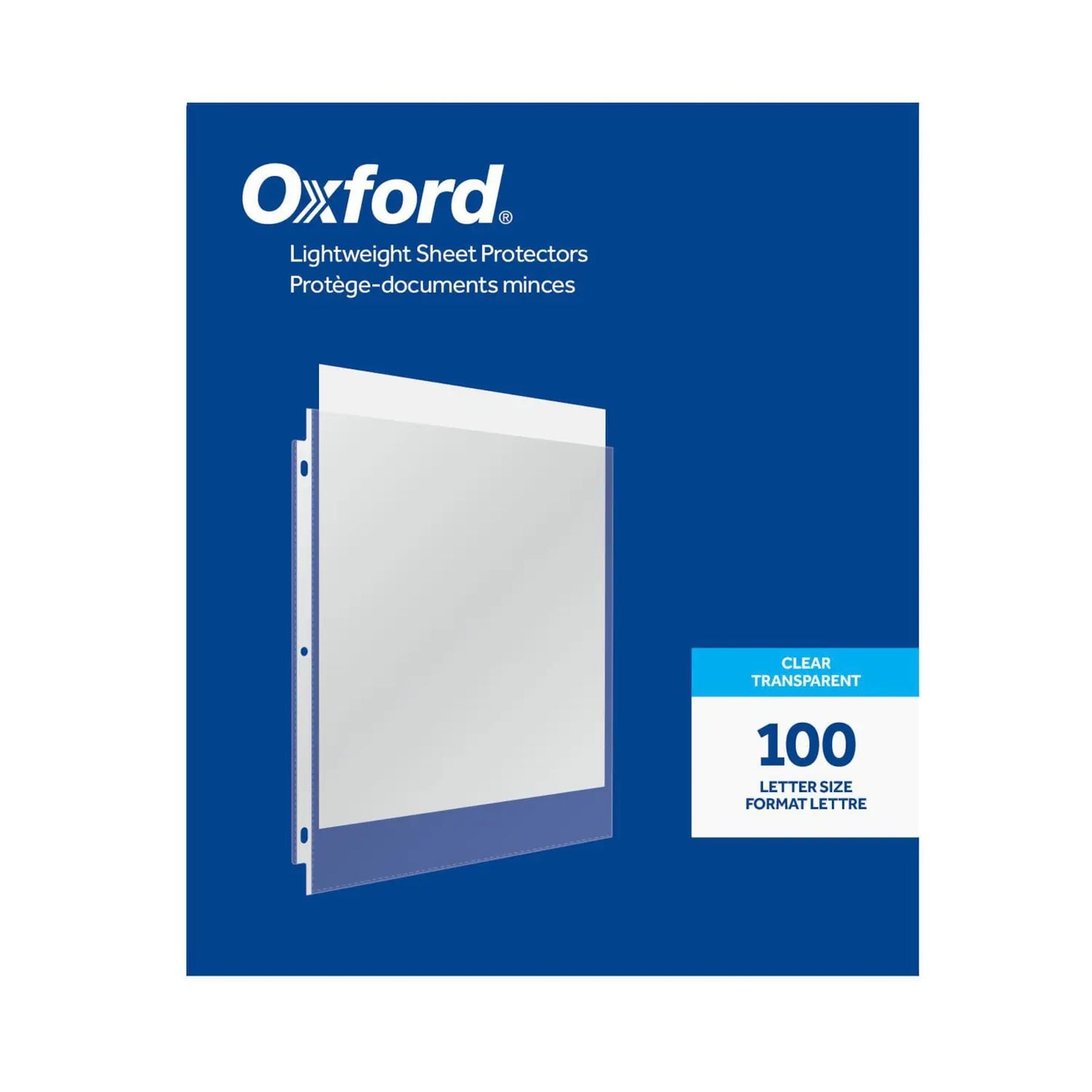 Oxford® Lightweight Sheet Protectors, Clear, Letter Size, Reinforced 3-Hole Punch, Box of 100