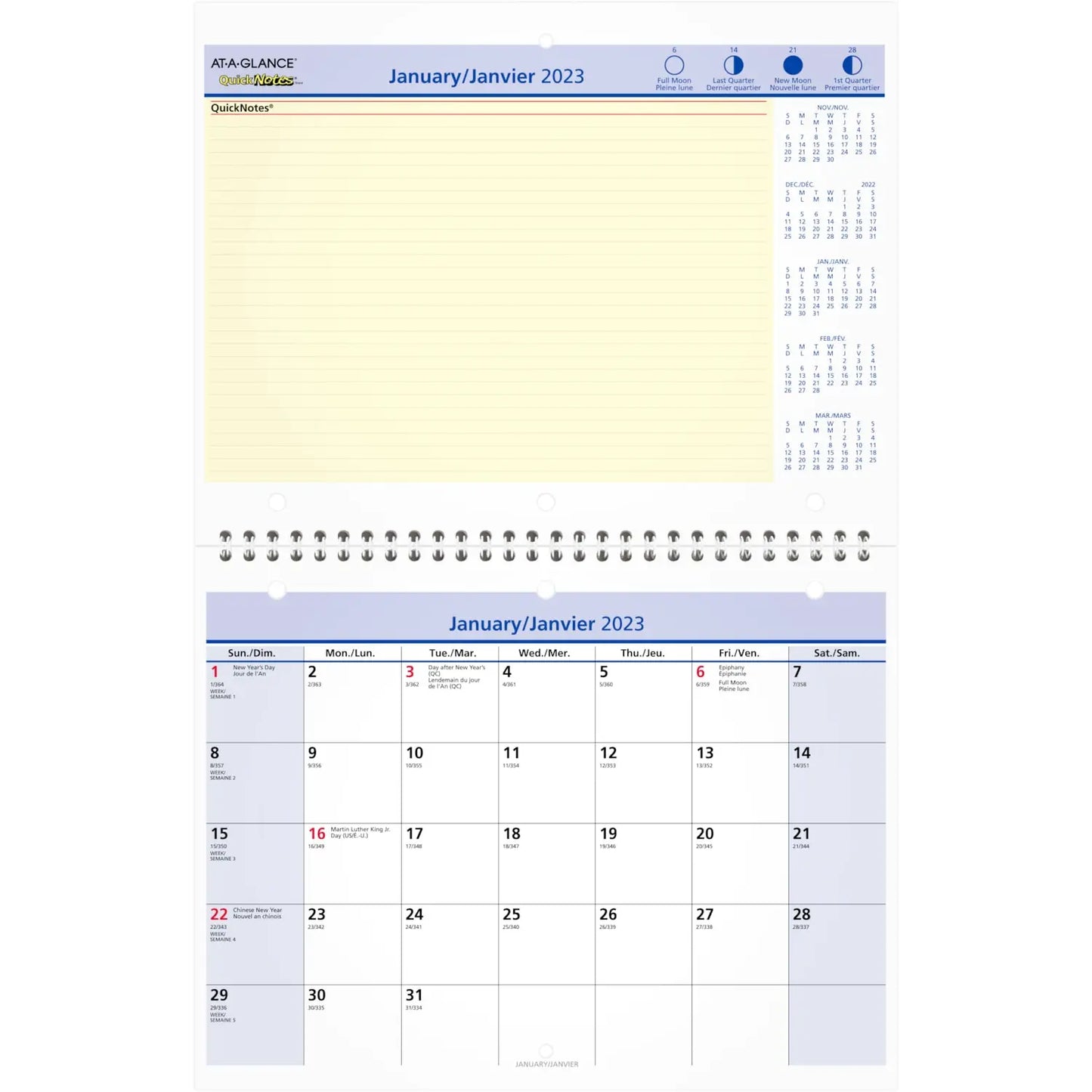 AT-A-GLANCE QuickNotes Monthly Wall/Desk Calendar, 8" x 11", Bilingual