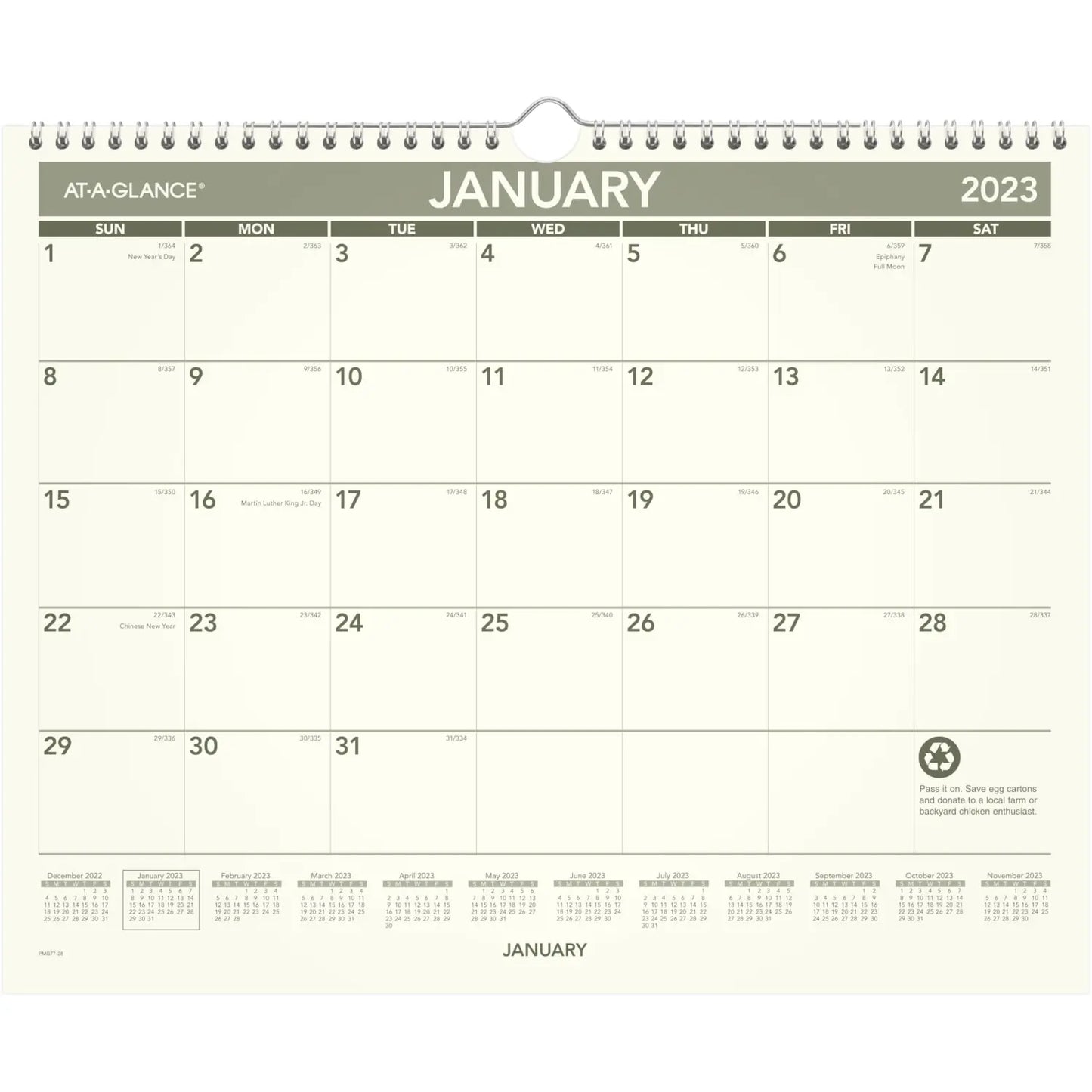 At-A-Glance 12-Month Monthly Green Living Wall Calendar, 15" x 12", January - December, English