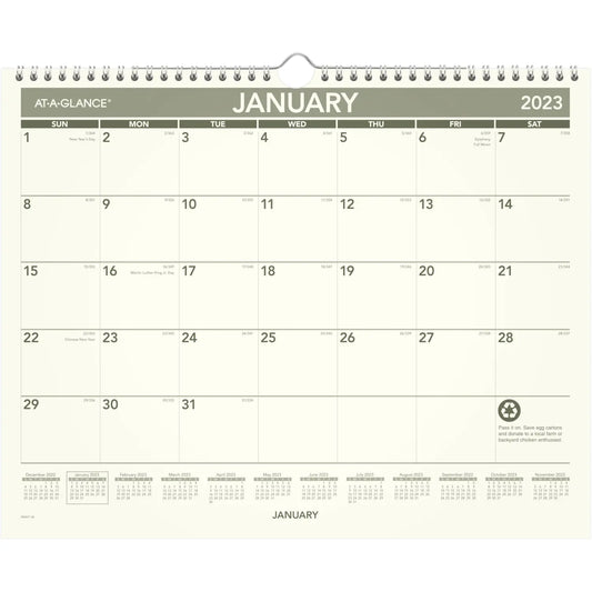 At-A-Glance 12-Month Monthly Green Living Wall Calendar, 15" x 12", January - December, English