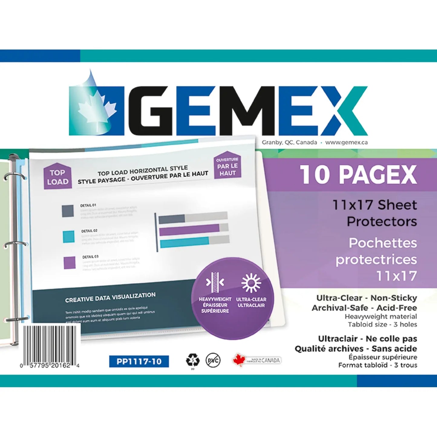 Gemex Top-Loading Polypropylene Sheet Protectors, Heavyweight, Ultra-Clear, Tabloid Size, 10/PK