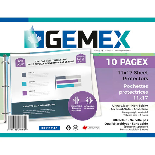 Gemex Top-Loading Polypropylene Sheet Protectors, Heavyweight, Ultra-Clear, Tabloid Size, 10/PK