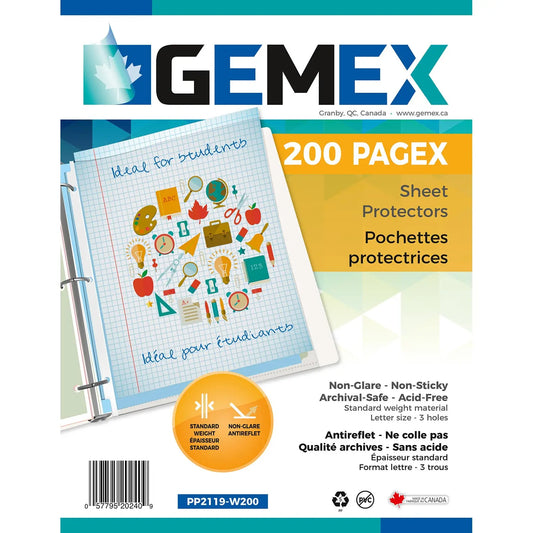 Gemex Top-Loading Sheet Protectors, Standard Weight, Non-Glare, Letter Size, 200/BX