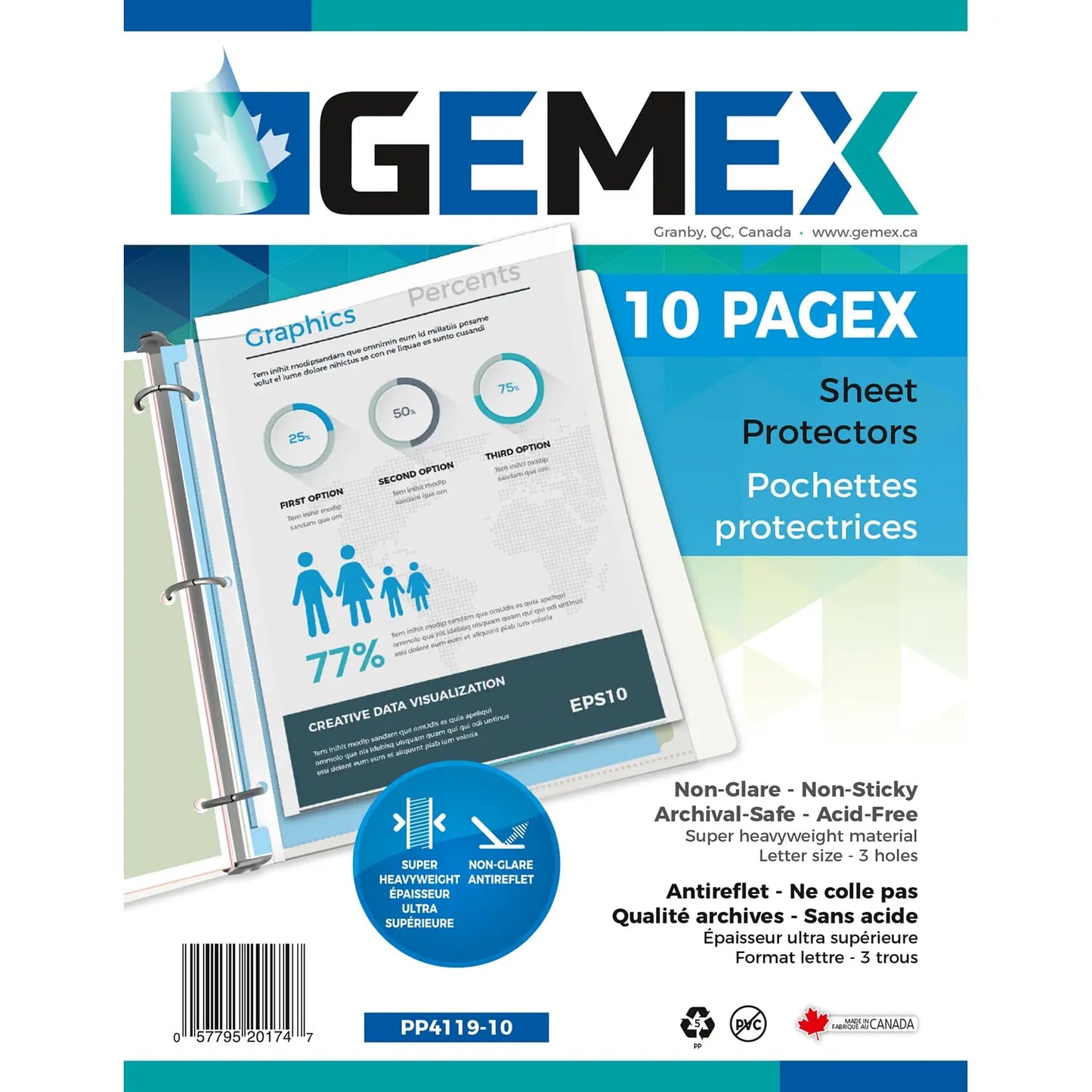 Gemex Top-Loading Polypropylene Sheet Protectors, Super Heavyweight, Non-Glare, Letter Size, 10/PK