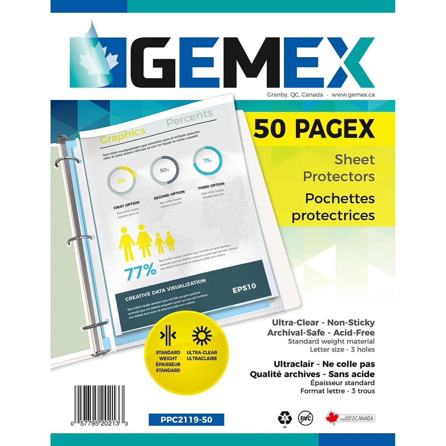 Gemex Top-Loading Sheet Protectors, Standard Weight, Clear, Letter Size (50/PK)