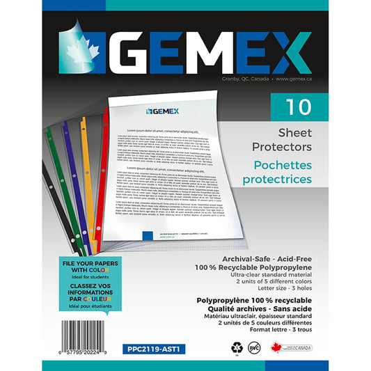 GEMEX SHEET PROT 10PK ASSORTED