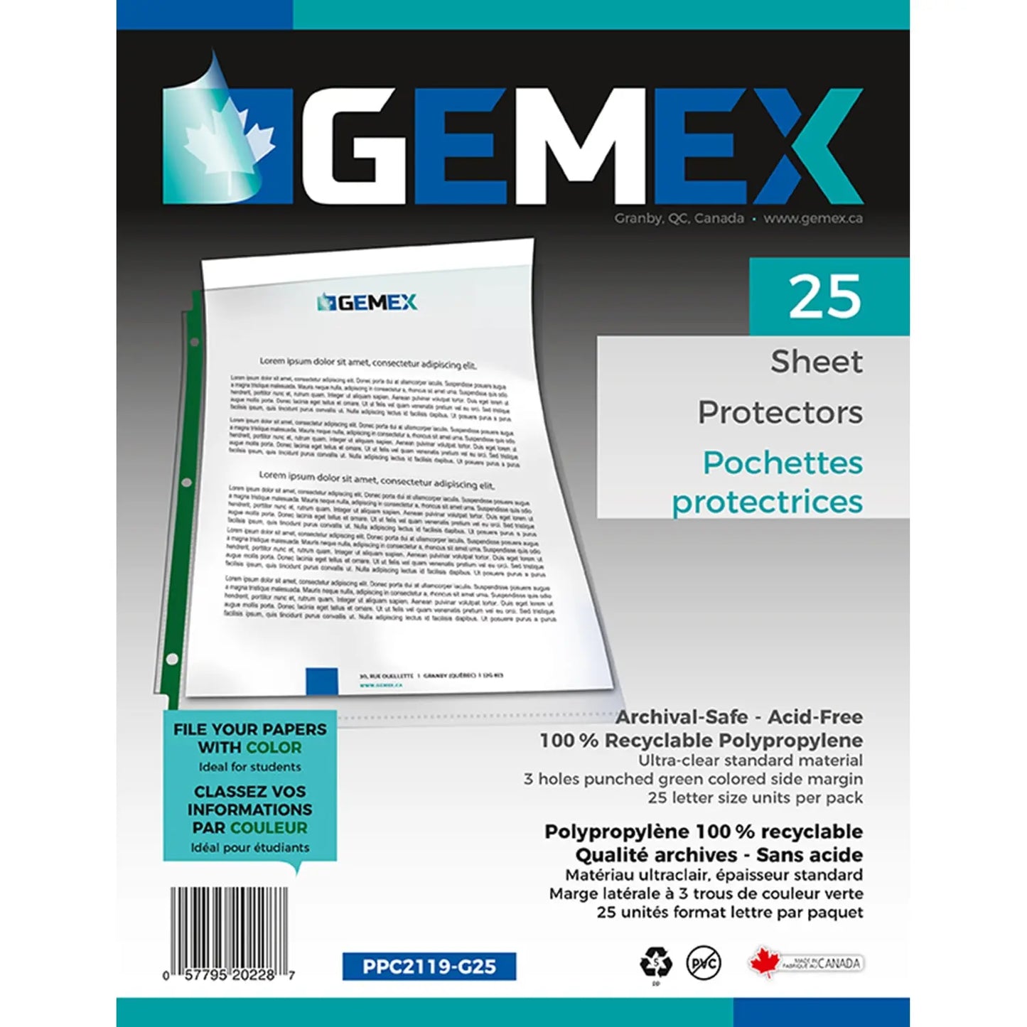 GEMEX SHEET PROTECTOR 25PK GRN