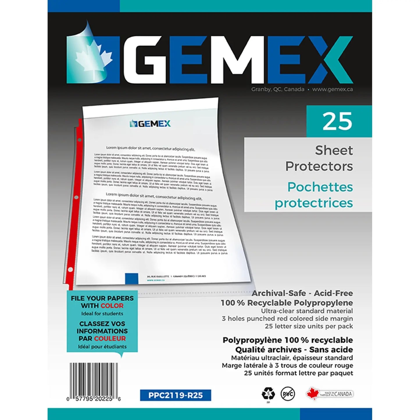 GEMEX SHEET PROTECTOR 25PK RED