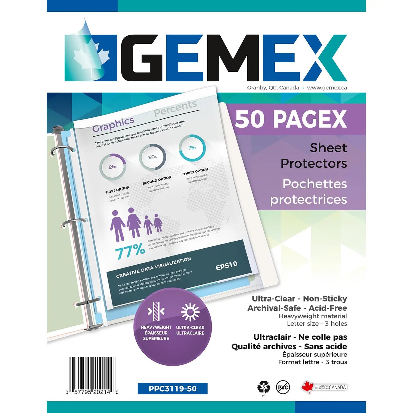 Gemex Top-Loading Polypropylene Sheet Protectors, Heavyweight, Ultra-Clear, Letter Size, 50/PK