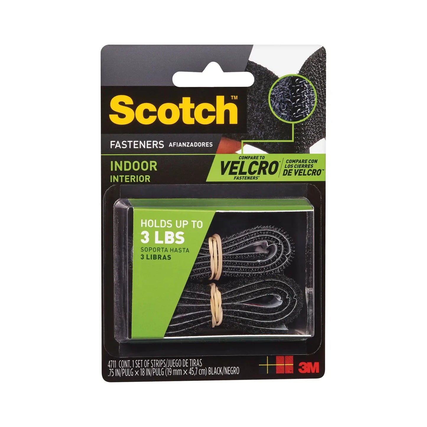 Scotch Indoor Reclosable Fasteners, Black, 3/4" x 1 1/2', 1 Set/PK