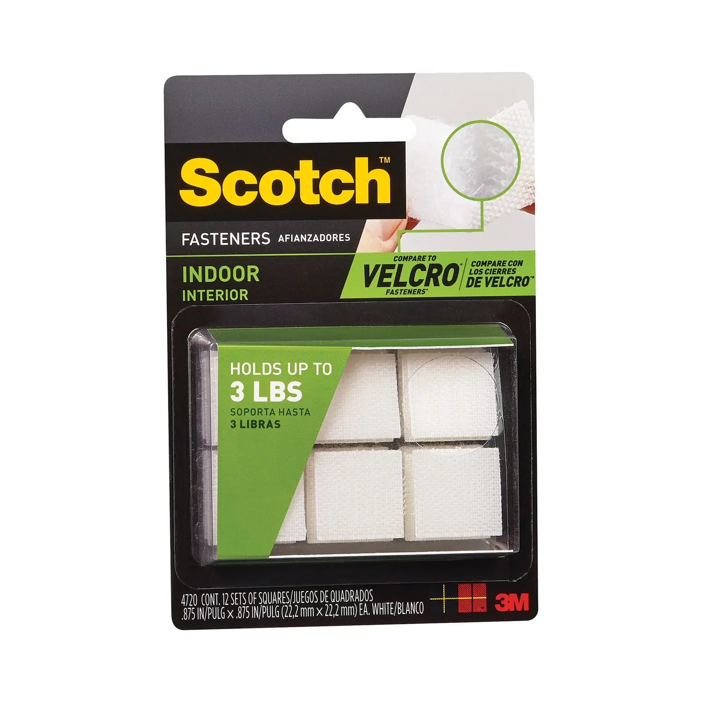 Scotch Indoor Reclosable Fasteners, White, 7/8" x 7/8", 12 Sets/PK