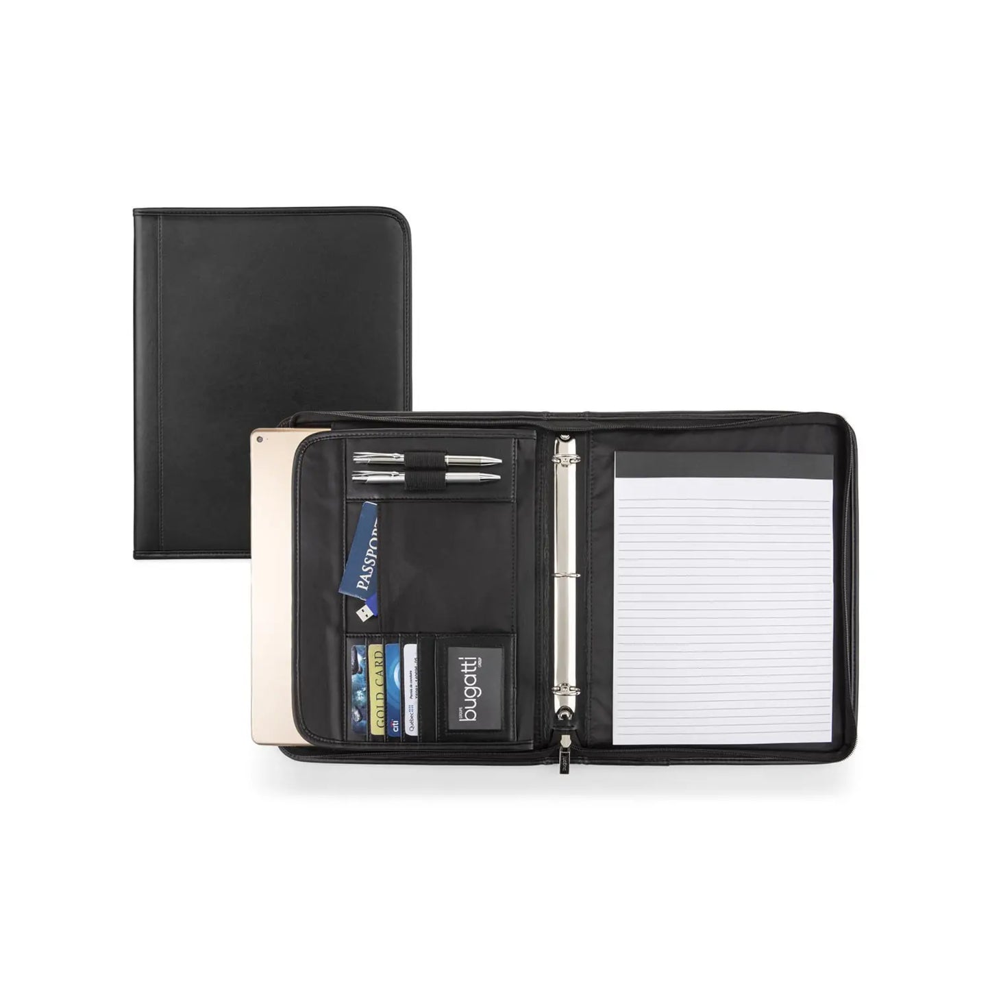 Bugatti 1" D-Ring Binder Padfolio, Black