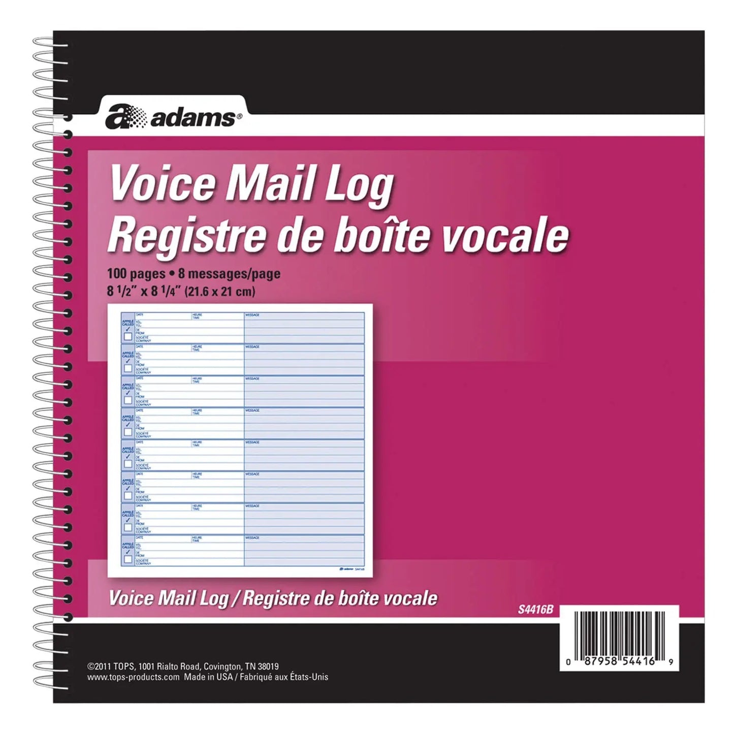 Adams Voice Mail Log Book