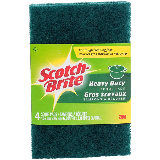 Scotch-Brite Scour Pads, Heavy-Duty, Green, 4/PK