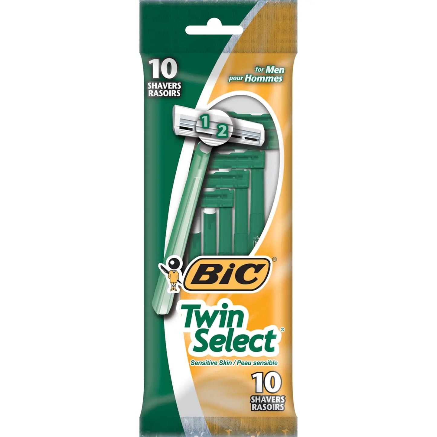 Bic Twin Select Disposable Sensitive Skin Green Shavers For Men, 10/Pk