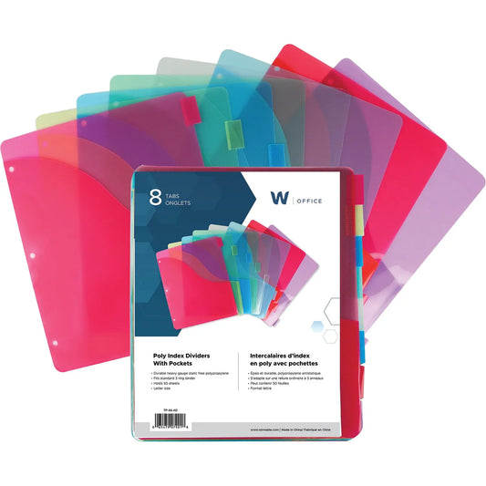 Winnable Letter-Size Poly Index Dividers, Assorted Colours, Set of 8 Tabs, Pack of 1 Set