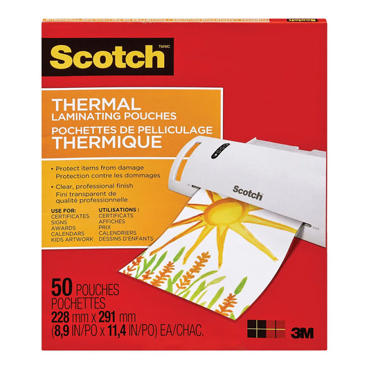 Scotch Letter Size Thermal Laminating Pouches, 3 mil, Pack of 50