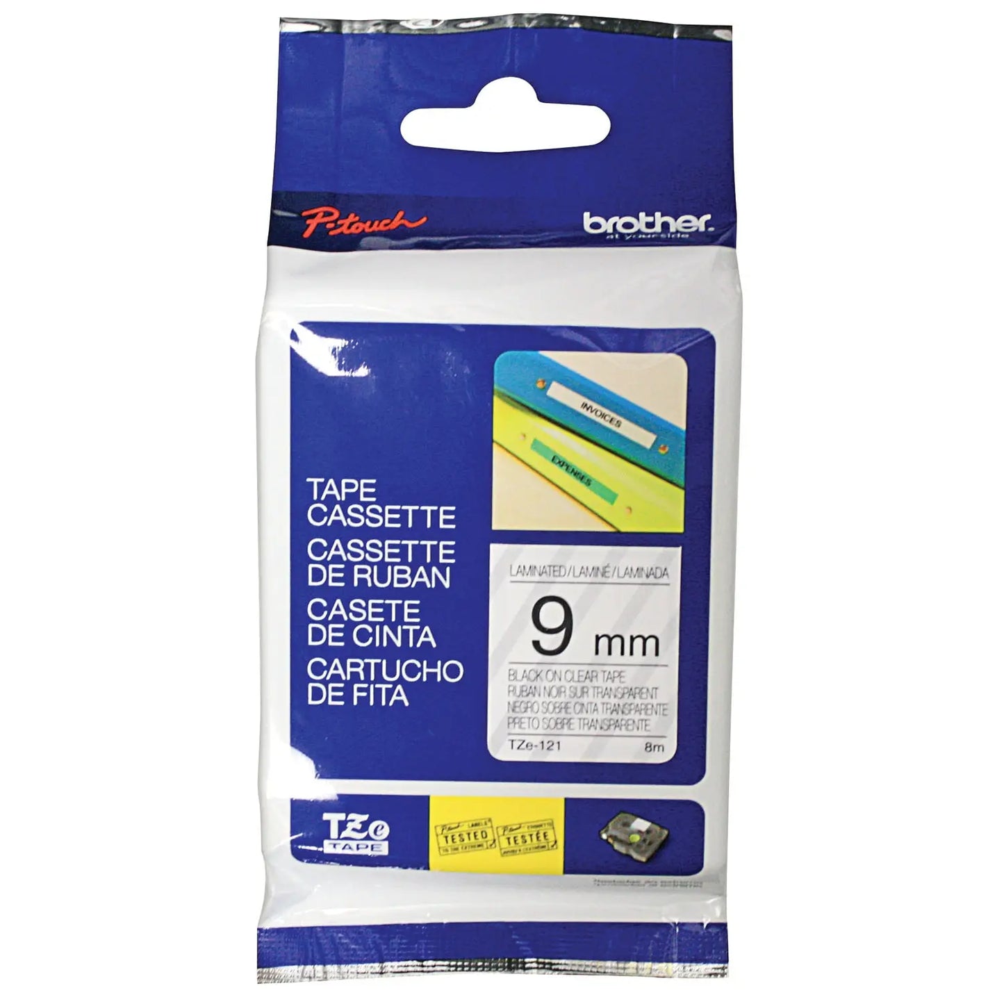 Brother TZe Label Tape Cassette, Black Type/Clear Label, 9 mm x 8 m