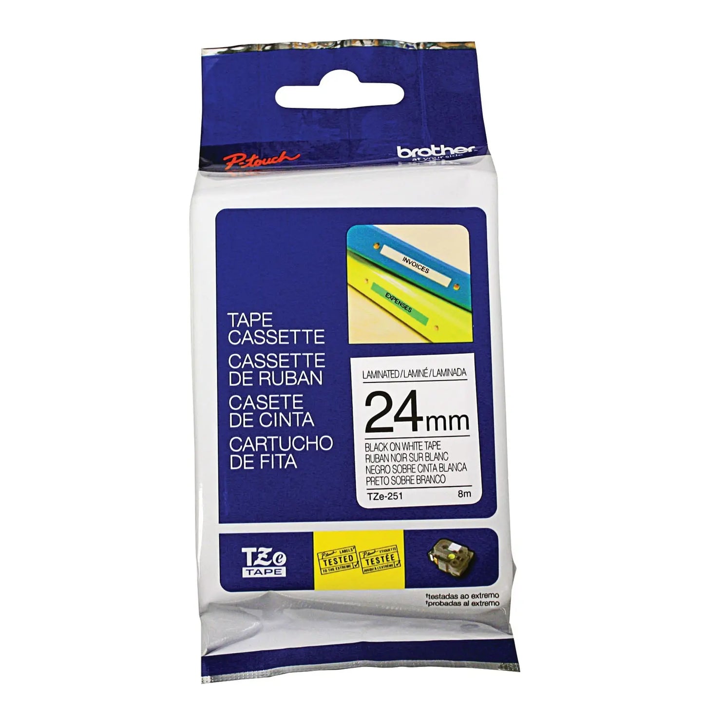 Brother TZe Label Tape Cassette, Black Type/White Label, 24 mm x 8 m