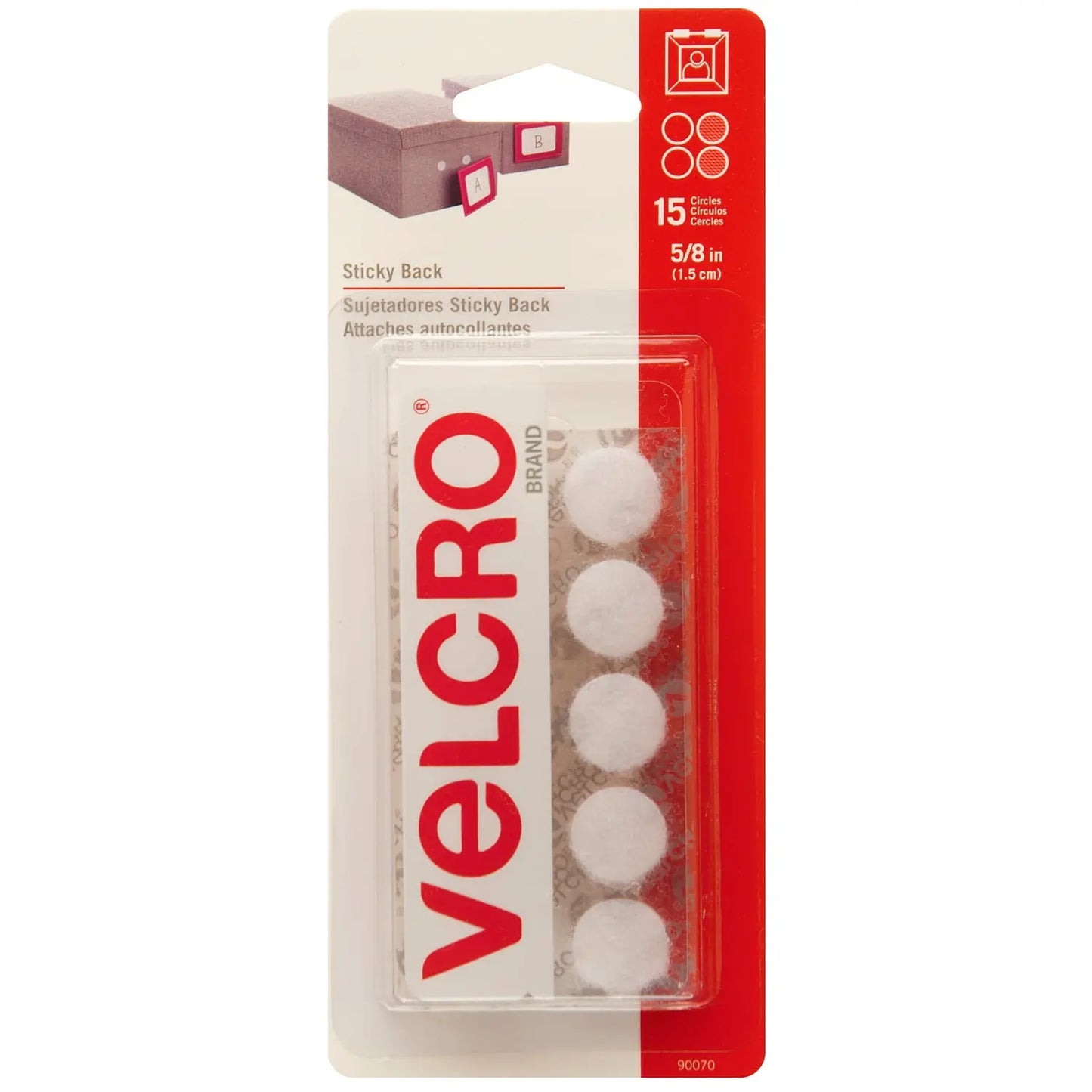 Velcro Sticky Back Circles, White, 5/8", 15/PK