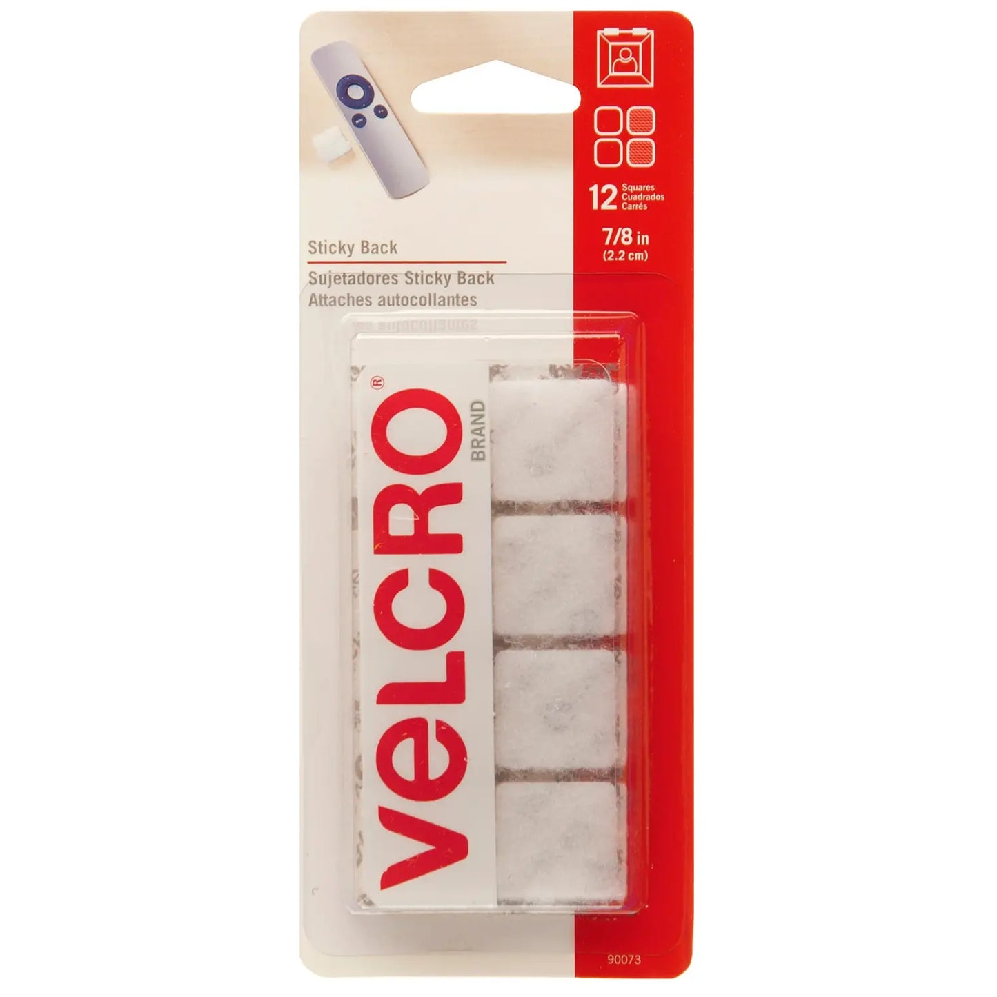 Velcro Sticky Back Squares, White, 7/8", 12/PK