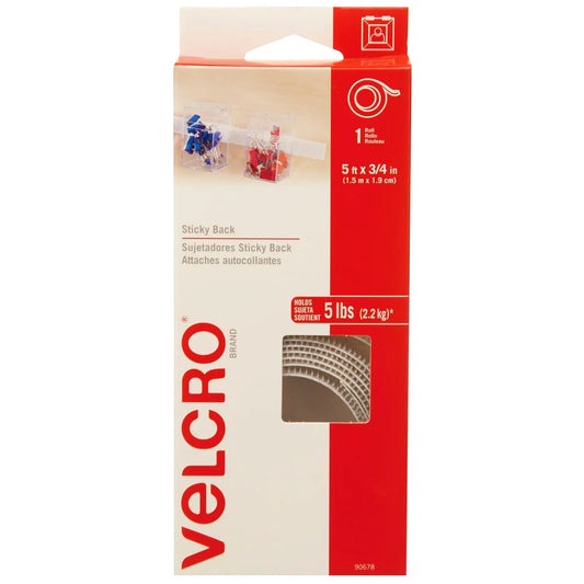 Velcro Sticky Back Fastener Tape Roll, White, 3/4" x 5'