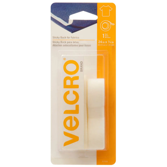 Velcro Sticky Back For Fabric Tape, White, 24" x 3/4"