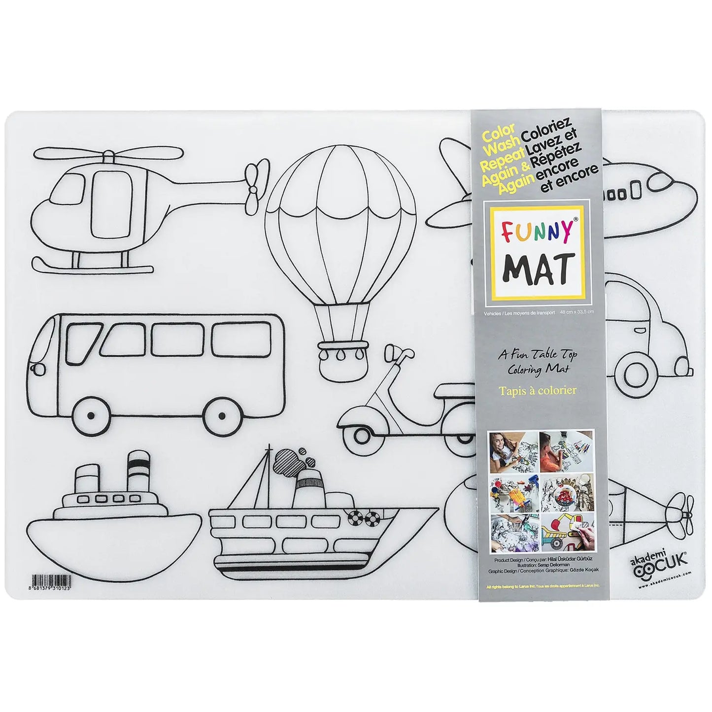 Funny Mat Reusable Table Top Colouring Mat, Vehicles Theme, 18 9/10" x 13 1/5"