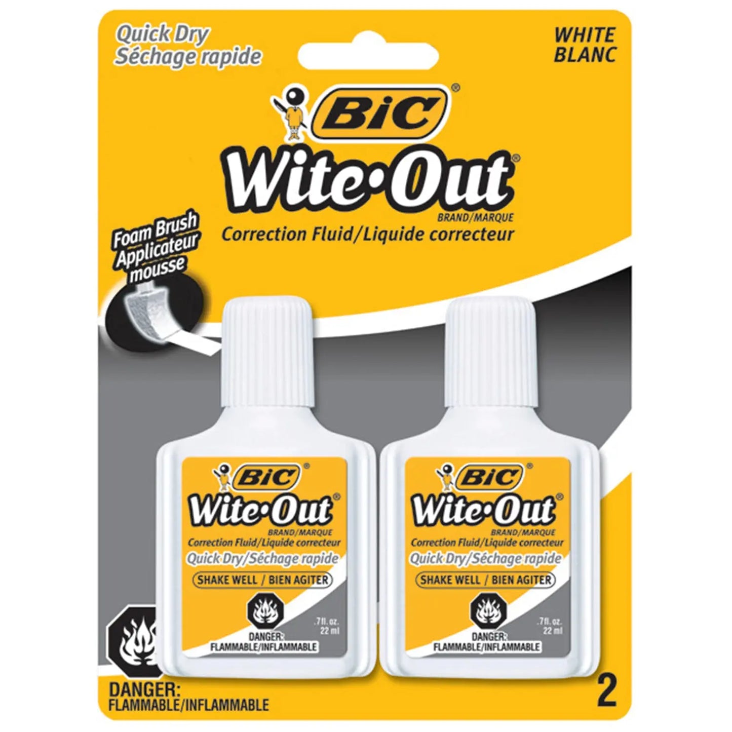 BIC Wite-Out Brand Quick Dry Correction Fluid, White, 2/PK