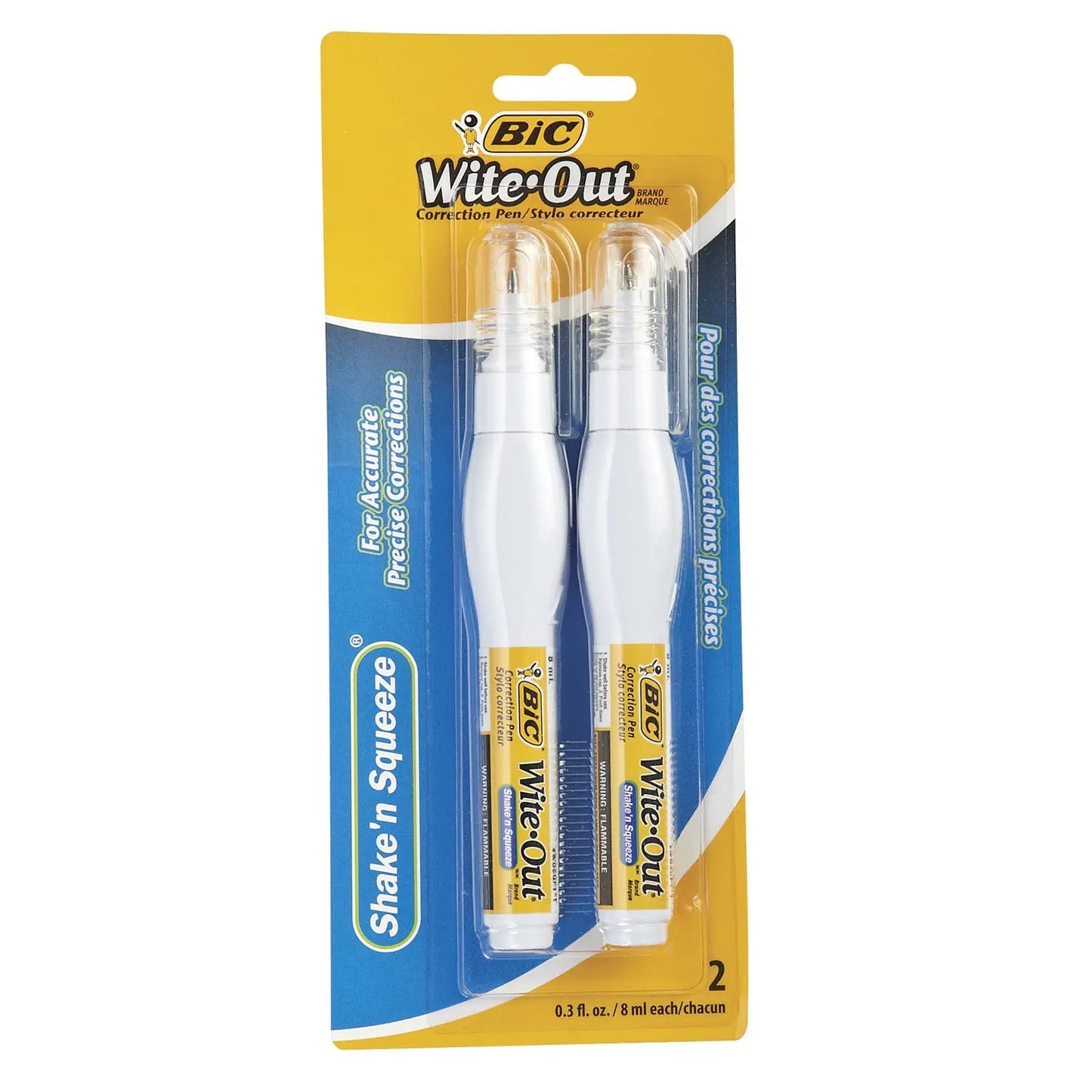 BIC Wite-Out Brand Shake 'n Squeeze Correction Pen, White, 2/Pk