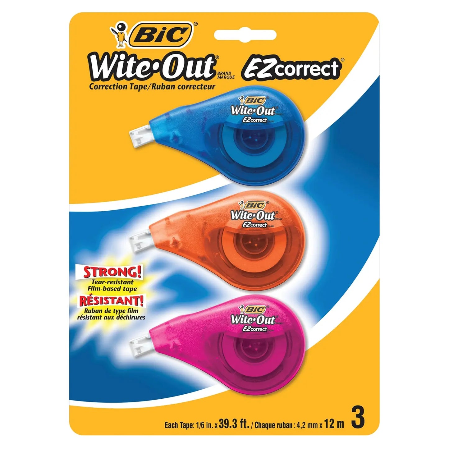 BIC Wite-Out Brand EZ Correct Correction Tape, White, 3/PK