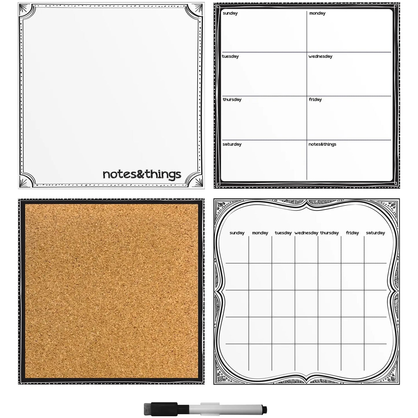 WallPops! Dry-Erase 4-Piece Organization Month/Week Calendar Kit, 13" x 13", English