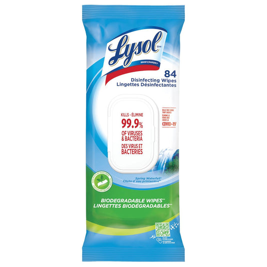 Lysol® Biodegradable Disinfecting Wipes, Spring Waterfall Scent, Pack of 84 Wipes
