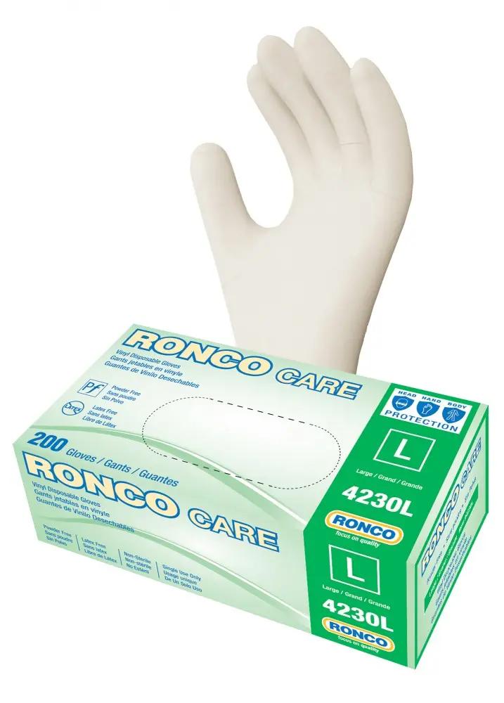 Ronco Care Vinyl Clear Examination Glove Powder Free - X-Large (200 Gloves/Bx)