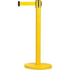 Free-Standing Crowd Control Barrier, Steel, 35" H, Yellow Tape, 12' Tape Length Each