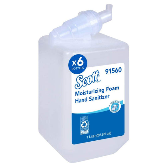 Scott Pro Moisturizing Foam Hand Sanitizer, E-3 Rated (91560), Clear, Fresh Scent, 1.0 L, 6 Units / Case