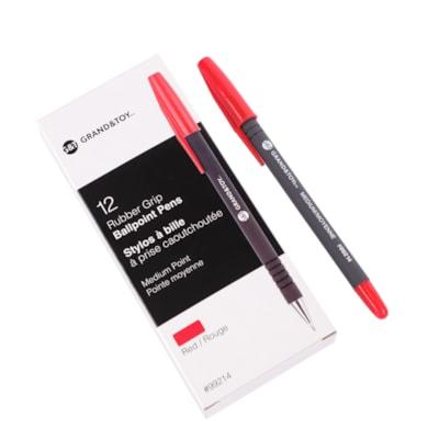 Grand & Toy Rubber Grip Ballpoint Stick Pens, Red, Medium, 12/Box
