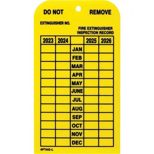 Four Year Fire Extinguisher Inspection Tag, Plastic, 2-1/4" W x 3" H, English Each