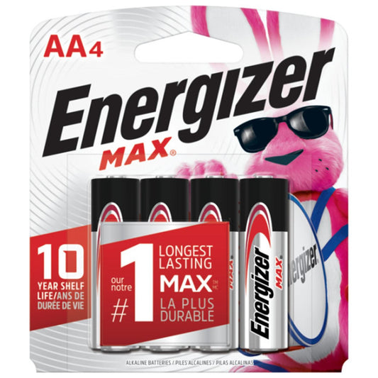 Energizer Max "AA" Alkaline Batteries, 4/PK (E91BP4)