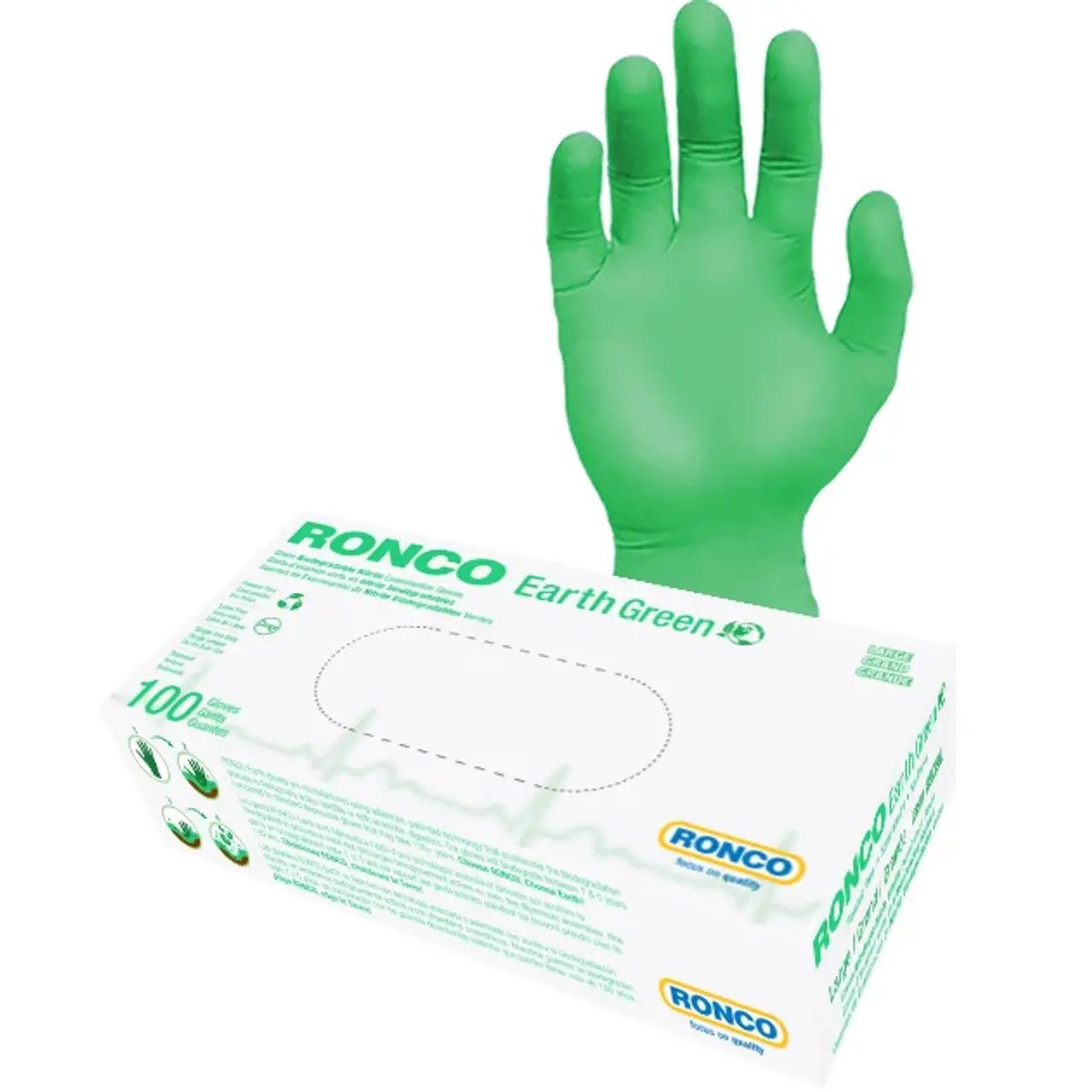 Ronco Earth Nitrile Green Exam Glove Medium 100 X 10