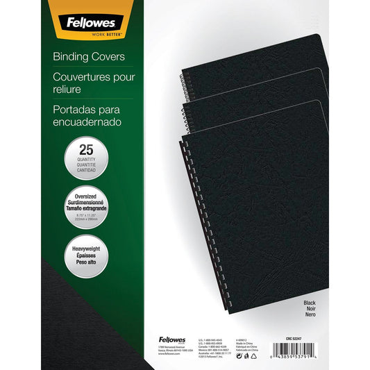 Fellowes Futura Oversize Unpunched Binding Covers, Black, Letter Size, 25/PK