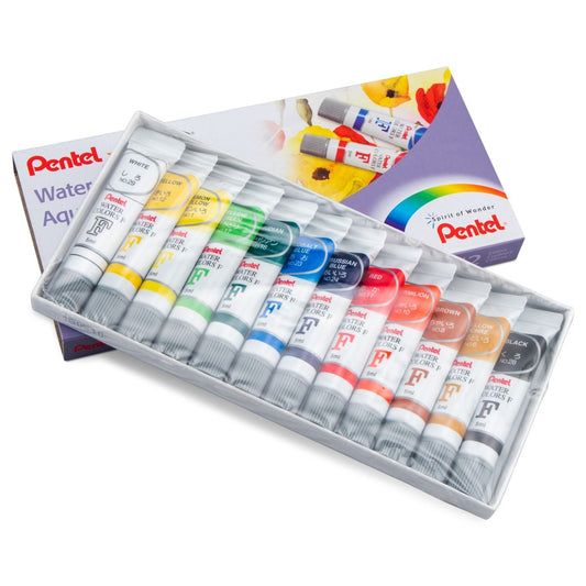 Pentel Arts Water Colours, Assorted Colours, Box of 12