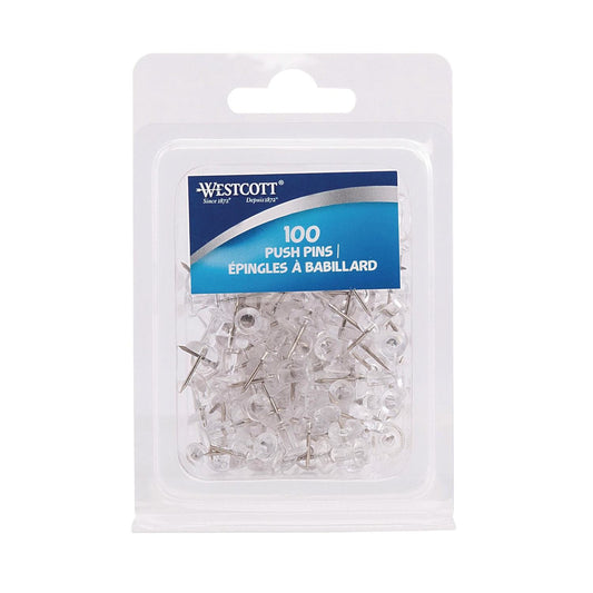 Westcott Push Pins, Clear, Pack of 100